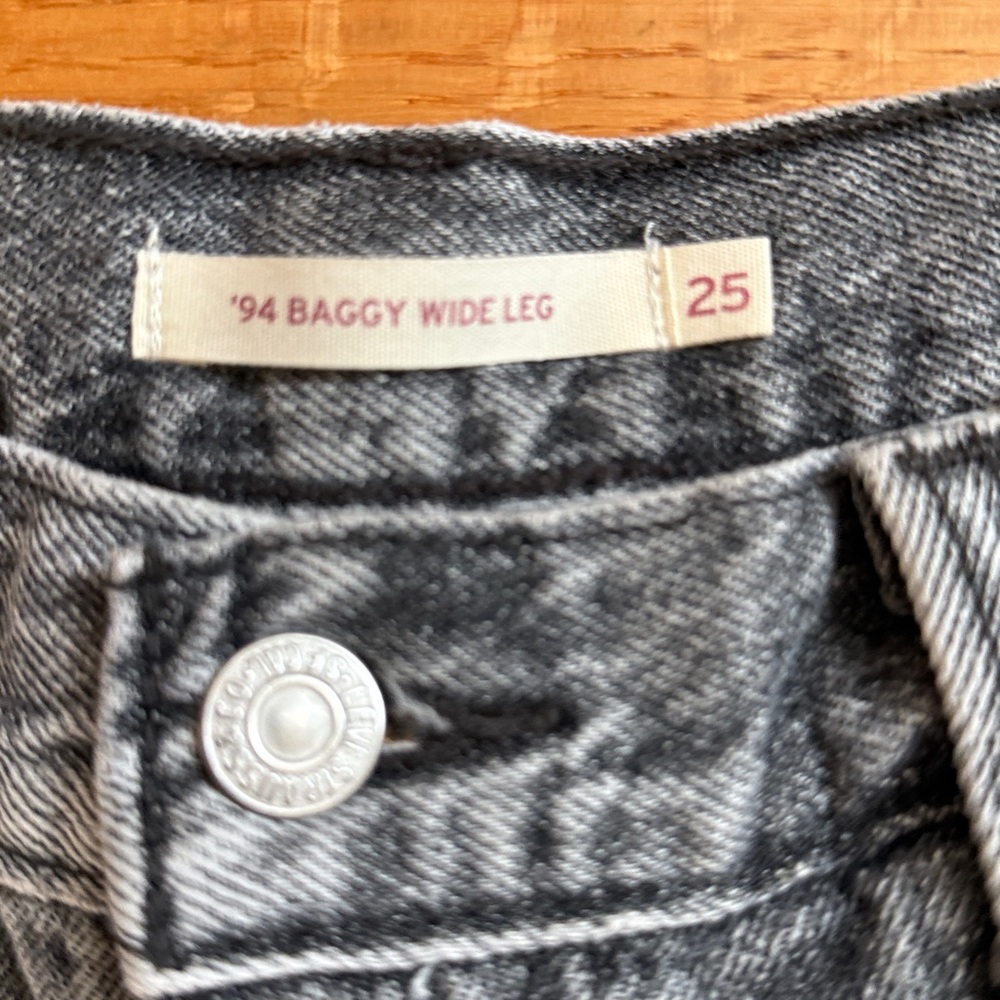 Levi's 94 Baggy Wide Leg Mid Rise Black Gray Jeans 25 x 30 - Picture 3 of 7